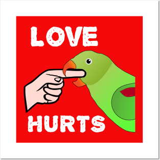 Love Hurts Indian Ringneck Female Parrot Biting Posters and Art